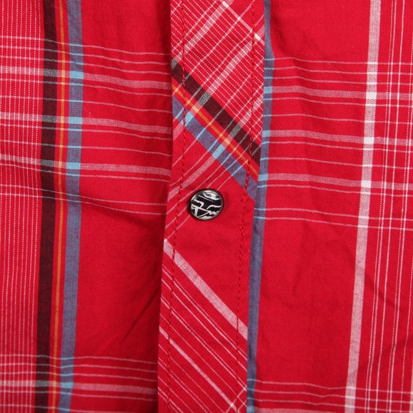 Fox Racing Shirt Mens Large Red Plaid Snap Front Western Long Sleeve Cotton - Picture 3 of 13